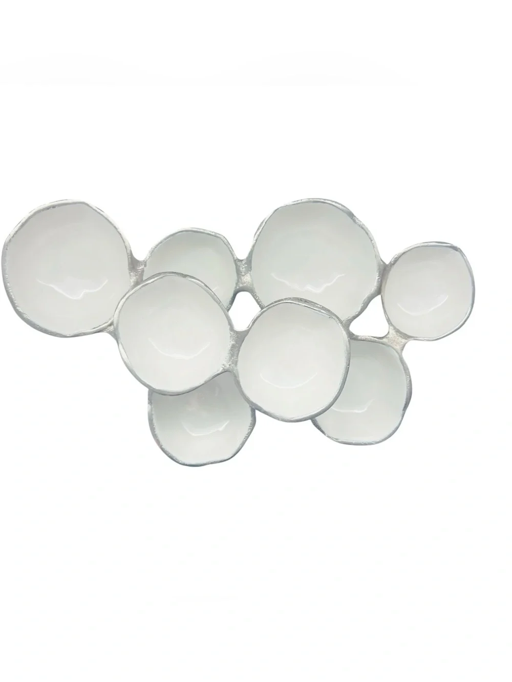 Modern White Ceramic Cluster Serving Dish with Silver Edges